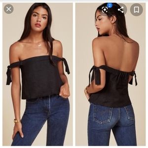 Reformation Amalia linen black crop top